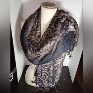 New Scarf / Neck Wrap! (OSFM). 68" Long x 26" Wide. Midnite Blue & Gold. Unisex